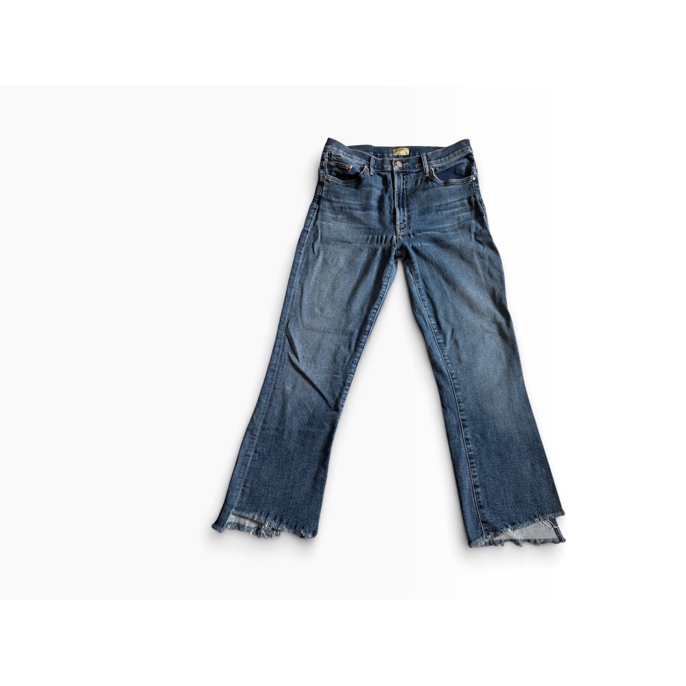 Mother Flare Jeans 31 Blue Frayed Raw Hem High Rise Boho Casual